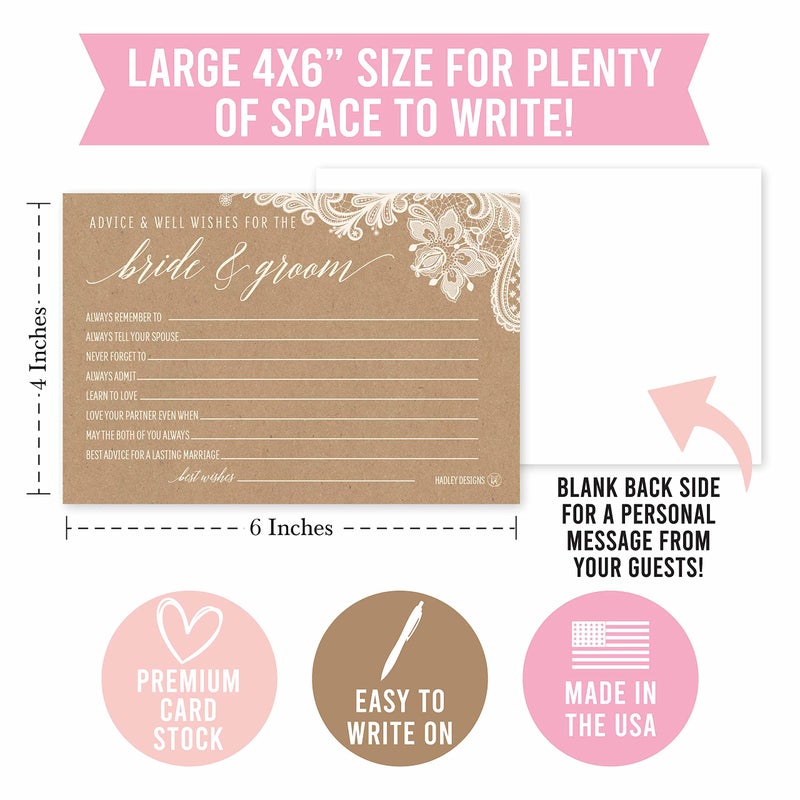 Hadley Designs 50 Wedding Advice Cards For Bride and Groom Rustic Bridal Shower Games For Guests, Card Boxes For Reception, Guest Book Alternative, Games For Guests, Advice For The Bride Card - Image 2